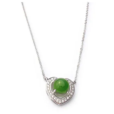 Natural Jade And Crystal Heart Pearly Pendant With 18k Gold Plated Sterling Silver 925 Necklace