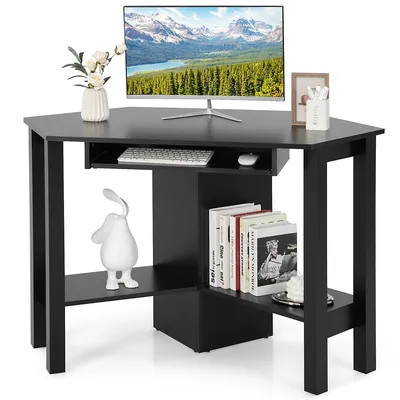 Costway Wooden Corner Desk With Drawer Computer Pc Table Study Office Room