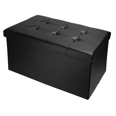 Folding Storage Ottoman Bench Foot Rest Stool Seat, Faux Leather (black, 30" X 15" X 15")