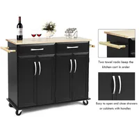 Rolling Kitchen Trolley Island Cart Wood Top Storage Cabinet Utility W/ Drawers