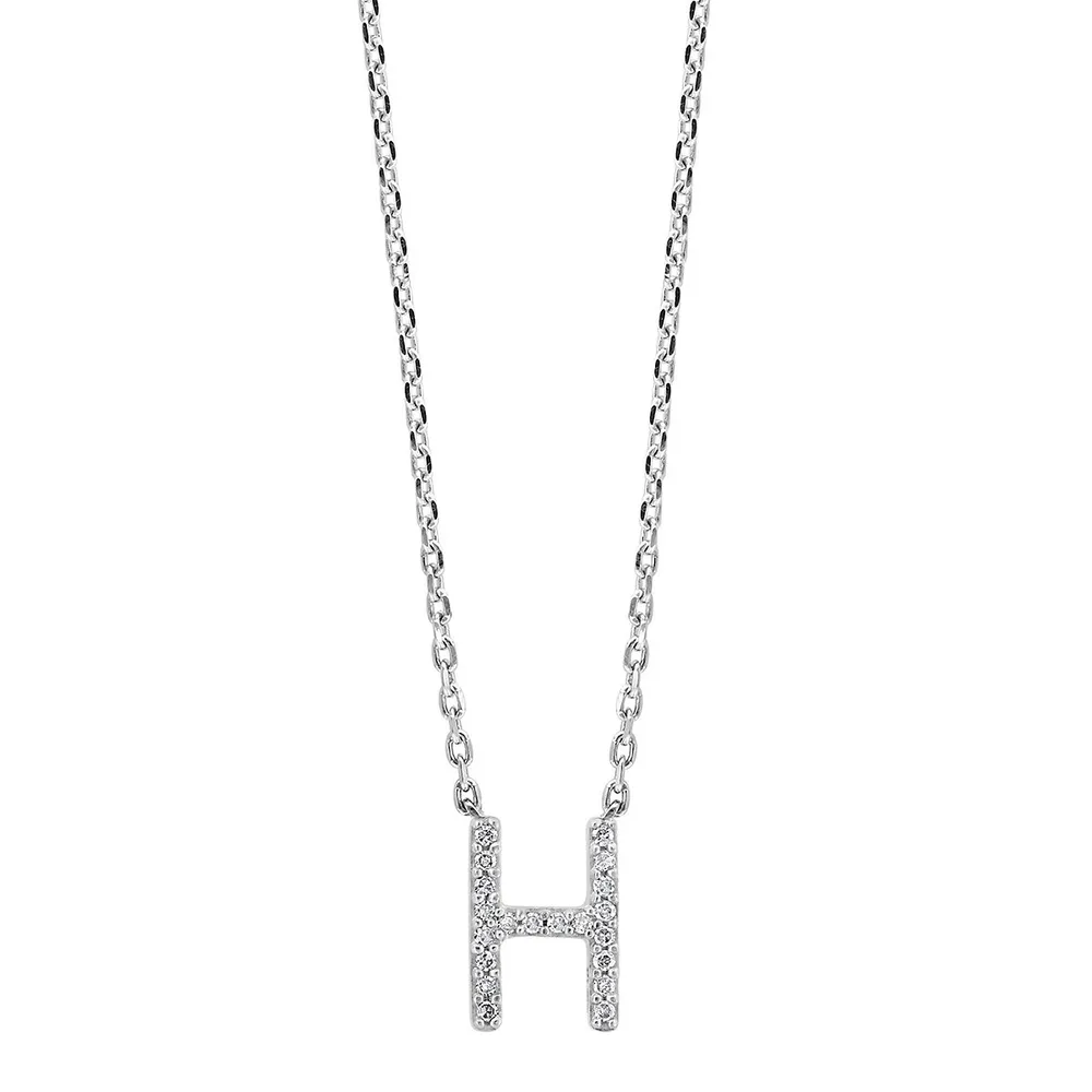 Silver Diamond H Pendant Necklace