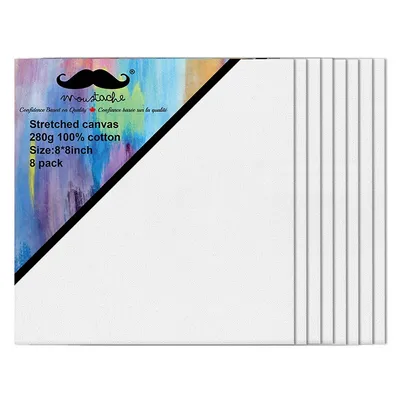 8/Pack 8" x 8" Blank Canvas with Stretched Bars of Sturdy Pine, White, 100% Cotton