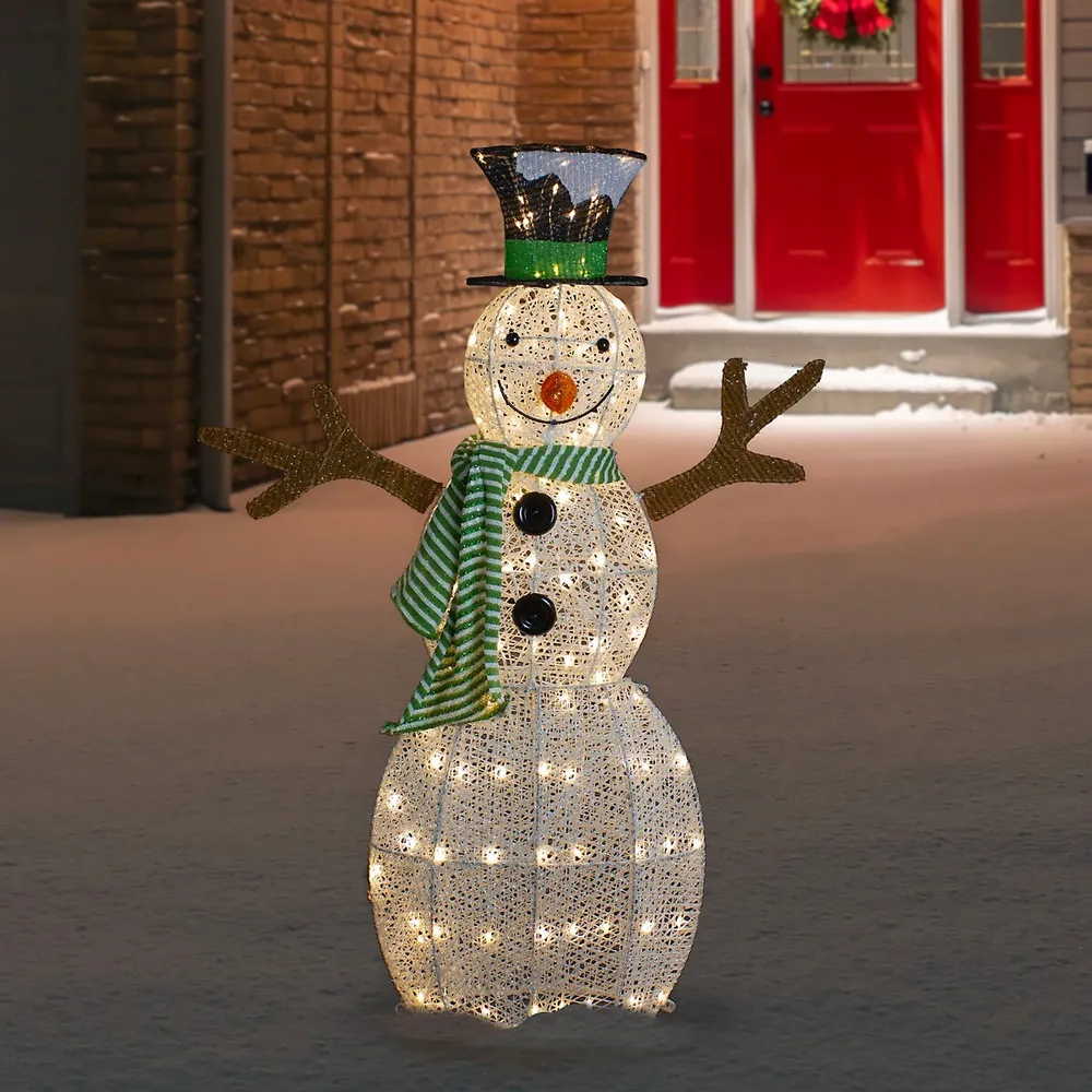 Northlight 43 Led Lighted Snowman With Top Hat And Green Scarf Outdoor  Christmas Decoration