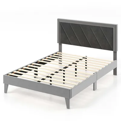 Full/queen/twin Bed Frame Upholstered Platform Velvet Headboard Wooden Slats