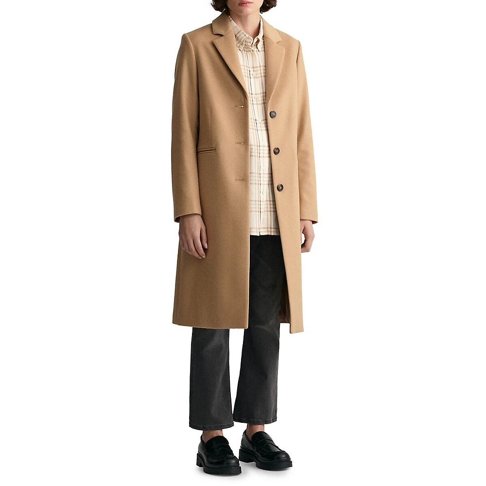 Wool-Blend Tailored Lapel Coat