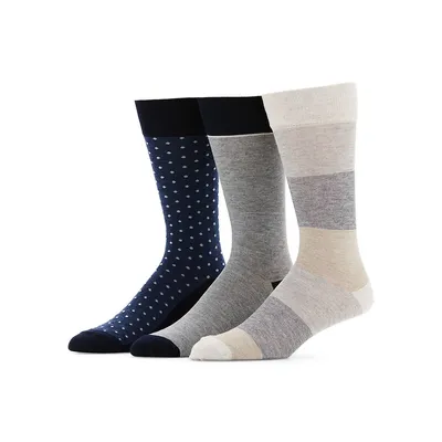 Men's Superior Soft Luxury 3-Pair Stripe & Colourblock Crew Socks Pack