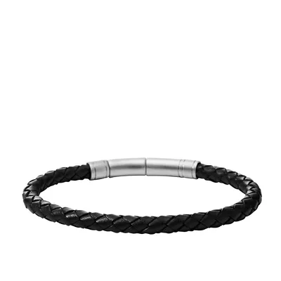 Men's Black Skinny Braided Leather Bracelet