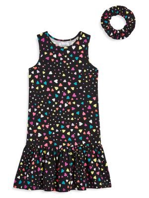 Little Girl's 2-Piece Ruffle Tank Dress & Hair Scrunchie Set