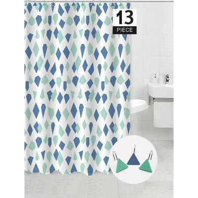 Peva Shower Curtain With 12 Polyresin Hooks (diamond)