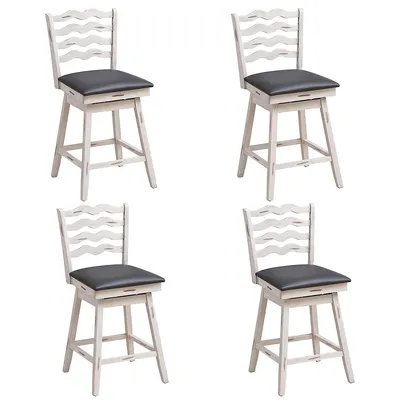 Set Of Swivel Bar Stools Height Upholstered Faux Leather Dining Chairs