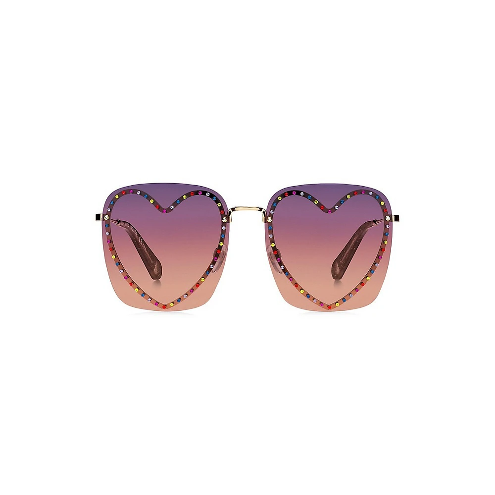 Lunettes de soleil carrées avec cœur ornées de cristaux, 59 mm