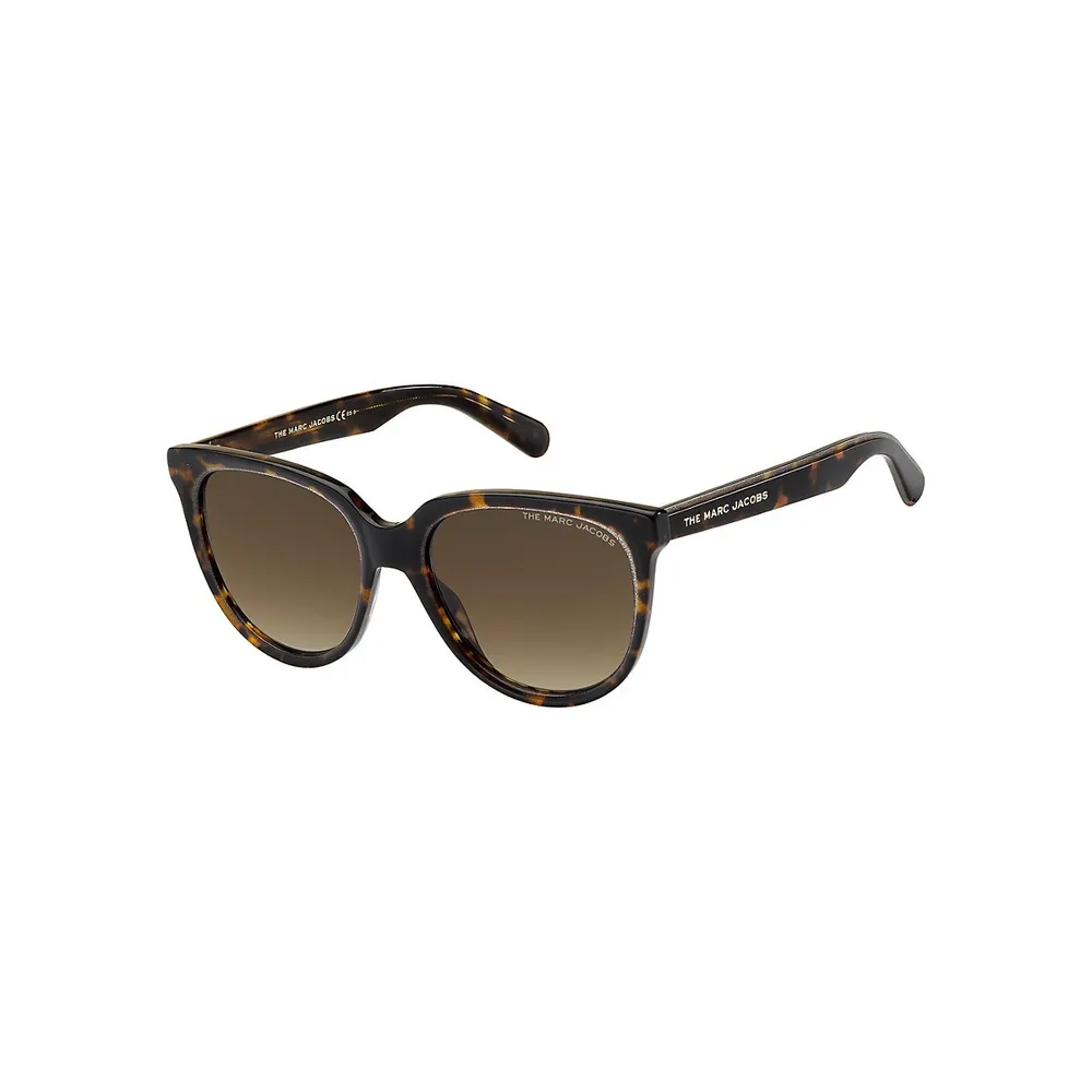 Havana Bevelled 54MM Rounded Cat Eye Sunglasses