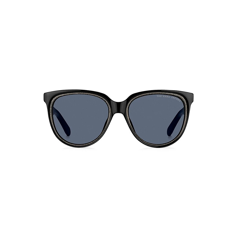 Havana Bevelled 54MM Rounded Cat Eye Sunglasses