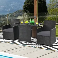 3pcs Patio Rattan Furniture Set Cushion Sofa Armrest Garden Deck