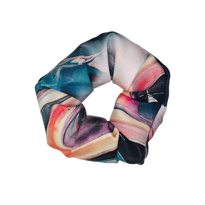 Pure Mulberry Silk French Scrunchie | Space Odyssey | Abstract Planet Print | 2 Inch | 20 Momme | Brush Collection