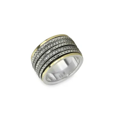 Eternal Jewel 925 Sterling Silver, 10K Yellow Gold & Cubic Zirconia Band Cherish Ring