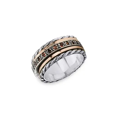 Eternal Jewel 925 Sterling Silver, 10K Rose Gold & Garnet Endless Meditation Ring