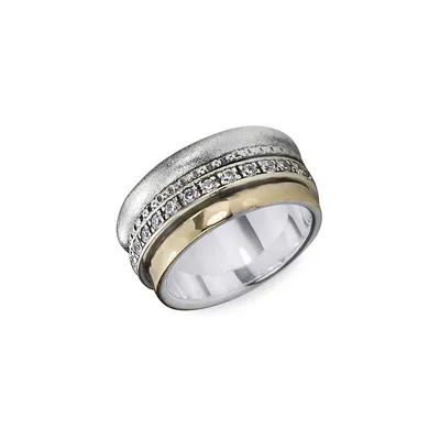 Eternal Jewel 925 Sterling Silver, 10K Yellow Gold & Cubic Zirconia Enlighten Band Ring