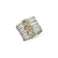 Free Floating 925 Sterling Silver & 9K Yellow Gold Flow Midi Ring