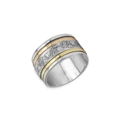 9K Two-Tone Gold & Sterling Silver Floral Ring
