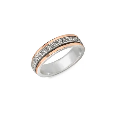 Eternal Jewel Sterling Silver, 10K Bonded Rose Gold and Cubic Zirconia Spinning Band Ring