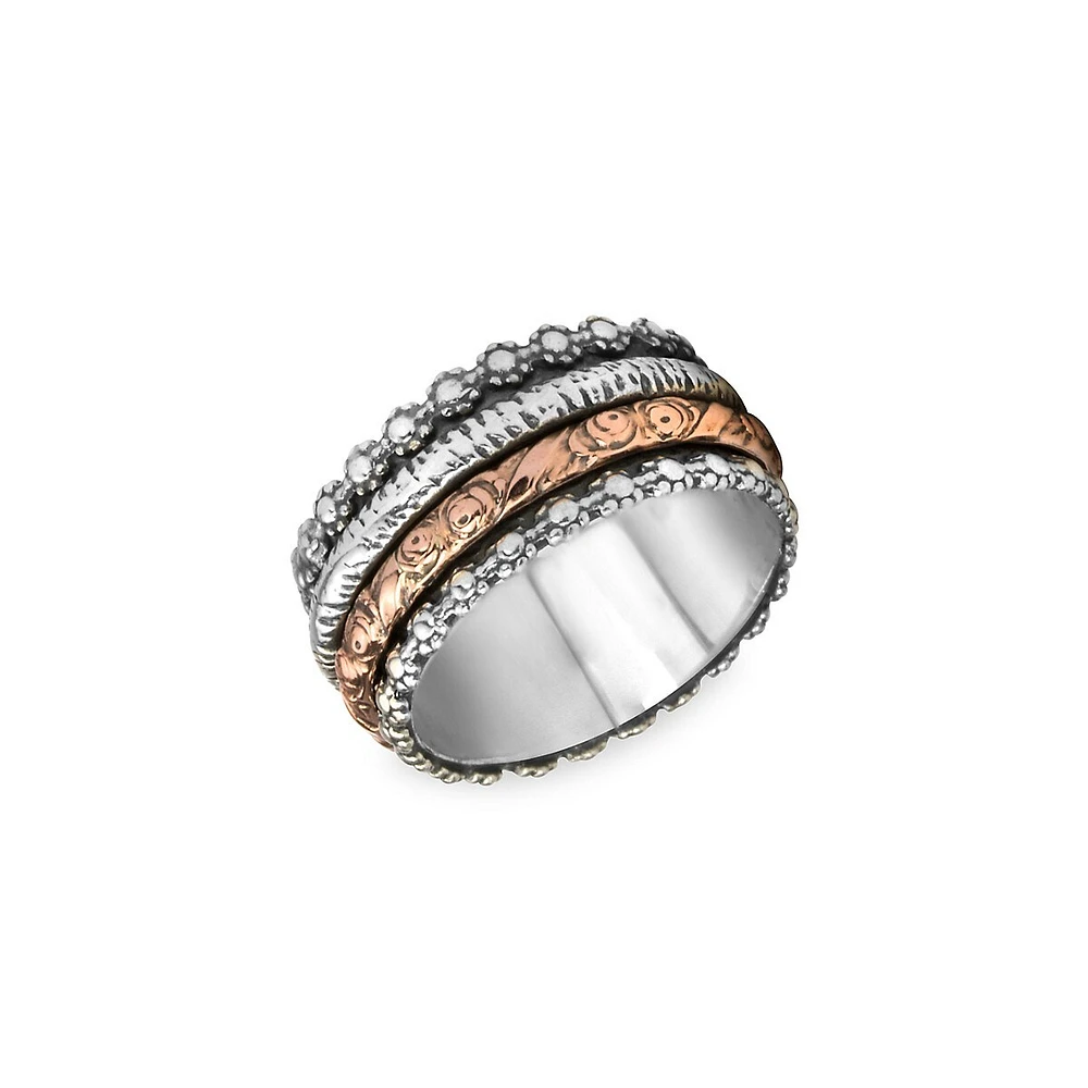 Zen 925 Sterling Silver & 10K Rose Gold Prayer Meditation Ring