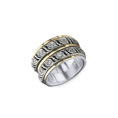 Eternal Jewel 925 Sterling Silver & 10K Yellow Gold Promise Band Ring