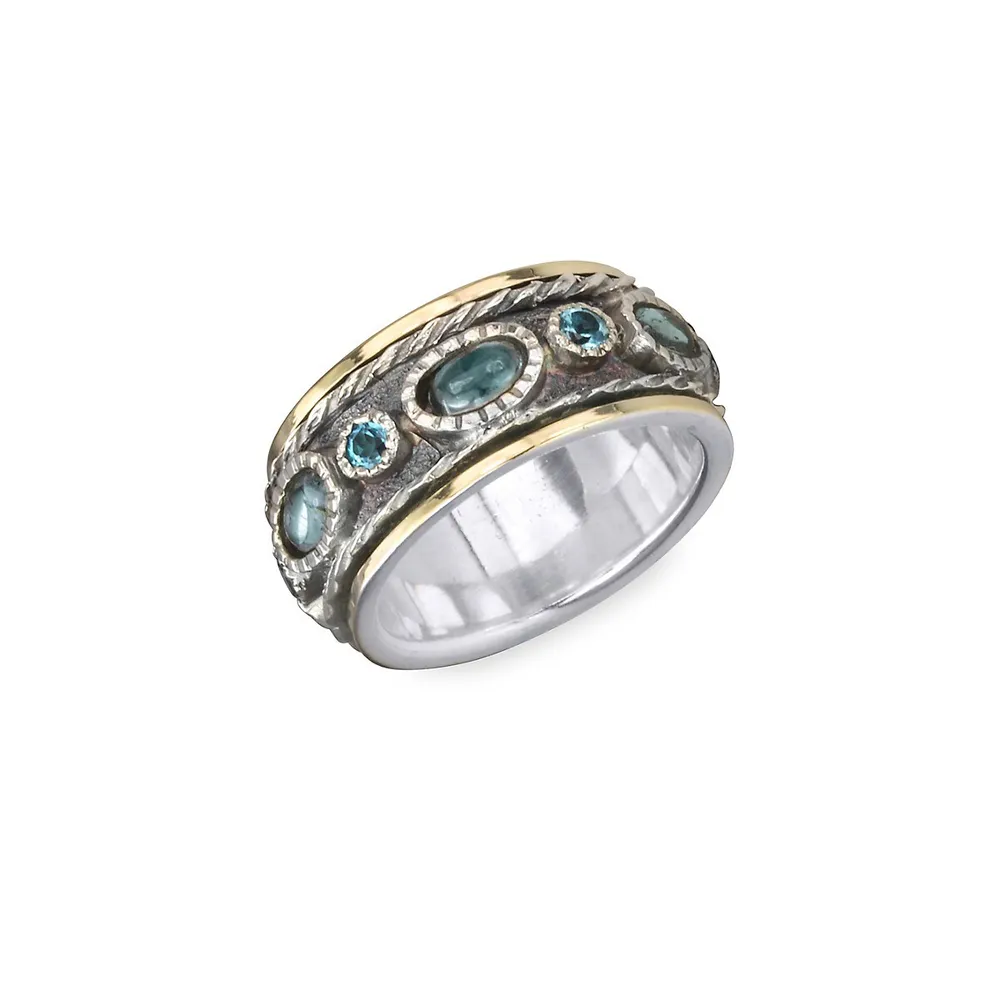 Eternal Jewel Sky 925 Sterling Silver, 10K Yellow Gold & Topaz Band Ring