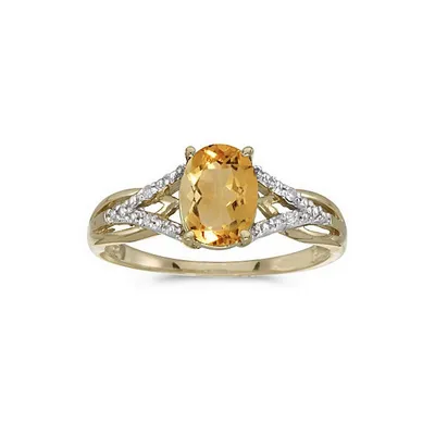 Oval Citrine And Diamond Cocktail Ring 14k Yellow Gold (1.20tcw)