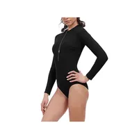 Solid One Piece High Neck Swimsuit With Long Sleeve