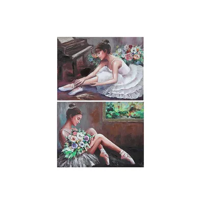 Hand Painted Canvas Wall Art Ballerina - Set Of 2
