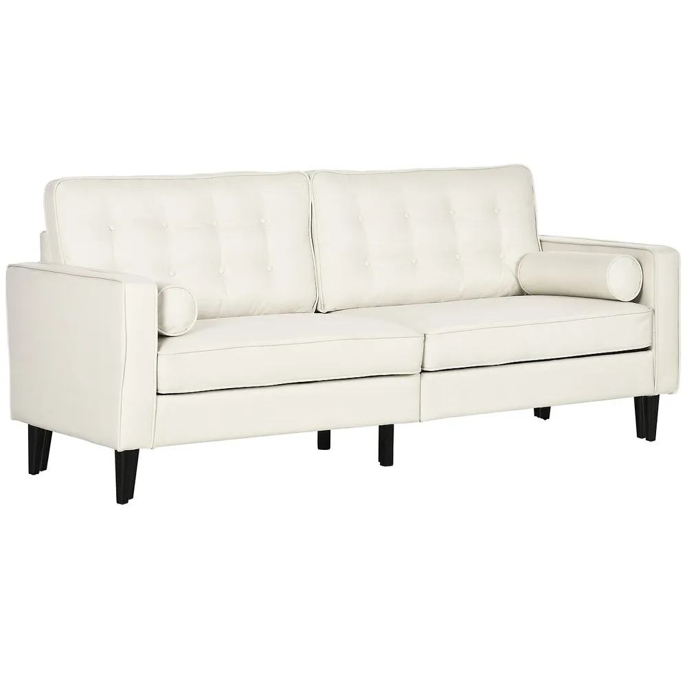 Small Sofa W/ Back Cushion, 2 Pillows, Wood Legs