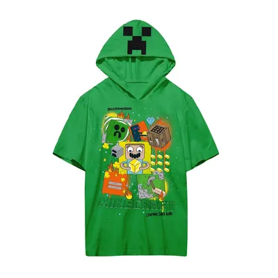 Minecraft Creeper Face Icons Boys Green Hooded T-shirt