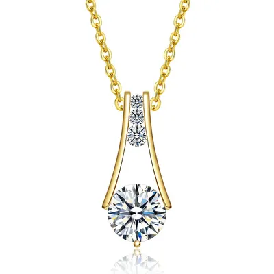 Sterling Silver 14k Yellow Gold Plated with 1.50ctw Lab Created Moissanite Trapeze French Pave Anniversary Pendant Necklace