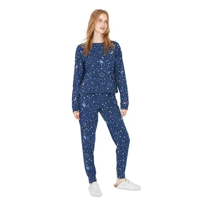 Women Geometric Knitted T-shirt-trousers Pajama Set