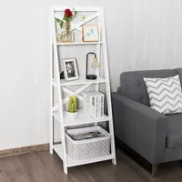 Set Of 2 Ladder Shelf 4-tier Bookshelf Bookcase Storage Display Plant Leaning
