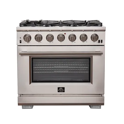Capriasca Full Gas 36" Inch. Freestanding Range With 6 Sealed Burners Cooktop 120,000 Btu - 5.36 Cu.ft. Gas Convection Oven, Stainless Steel Cast Iron Grates- FFSGS6260-36