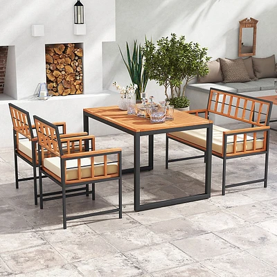 4 Piece Patio Dining Set Outdoor Wood Dining Furniture With 2 Chairs & 1 Loveseat