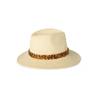 Chain-Detail Straw Fedora Hat