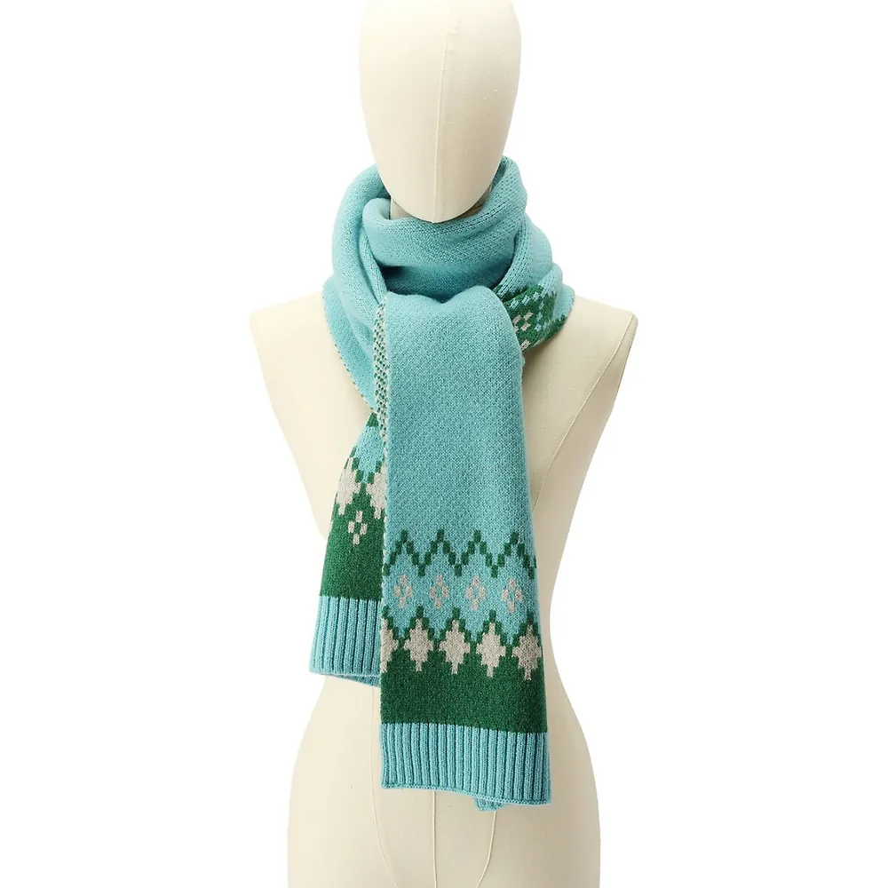 Classic Fair Isle Wool Knit Scarf