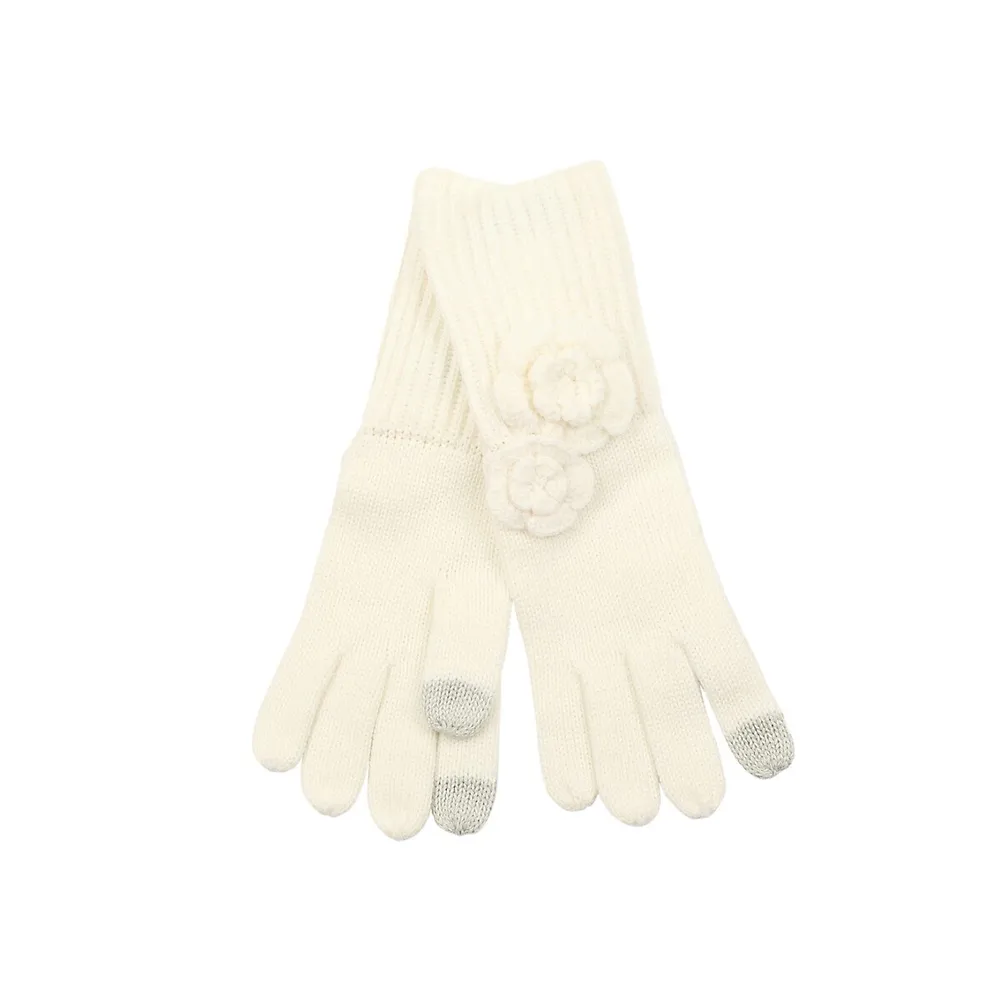 Women's Pop Flower Appliqué Knit Gloves