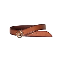 Women's Faux Tortoiseshell Monogram-Buckle Leather Belt