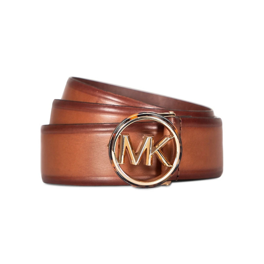 Women's Faux Tortoiseshell Monogram-Buckle Leather Belt