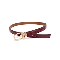 Reversible Skinny Croc-Embossed Leather Belt