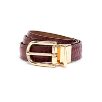 Reversible Skinny Croc-Embossed Leather Belt