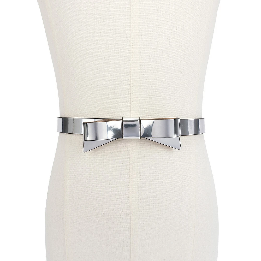 Mirror Metallic Leather Bow Belt