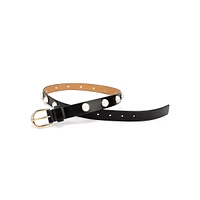 Oversized Faux Pearl-Trim Leather Belt