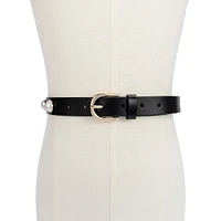 Oversized Faux Pearl-Trim Leather Belt