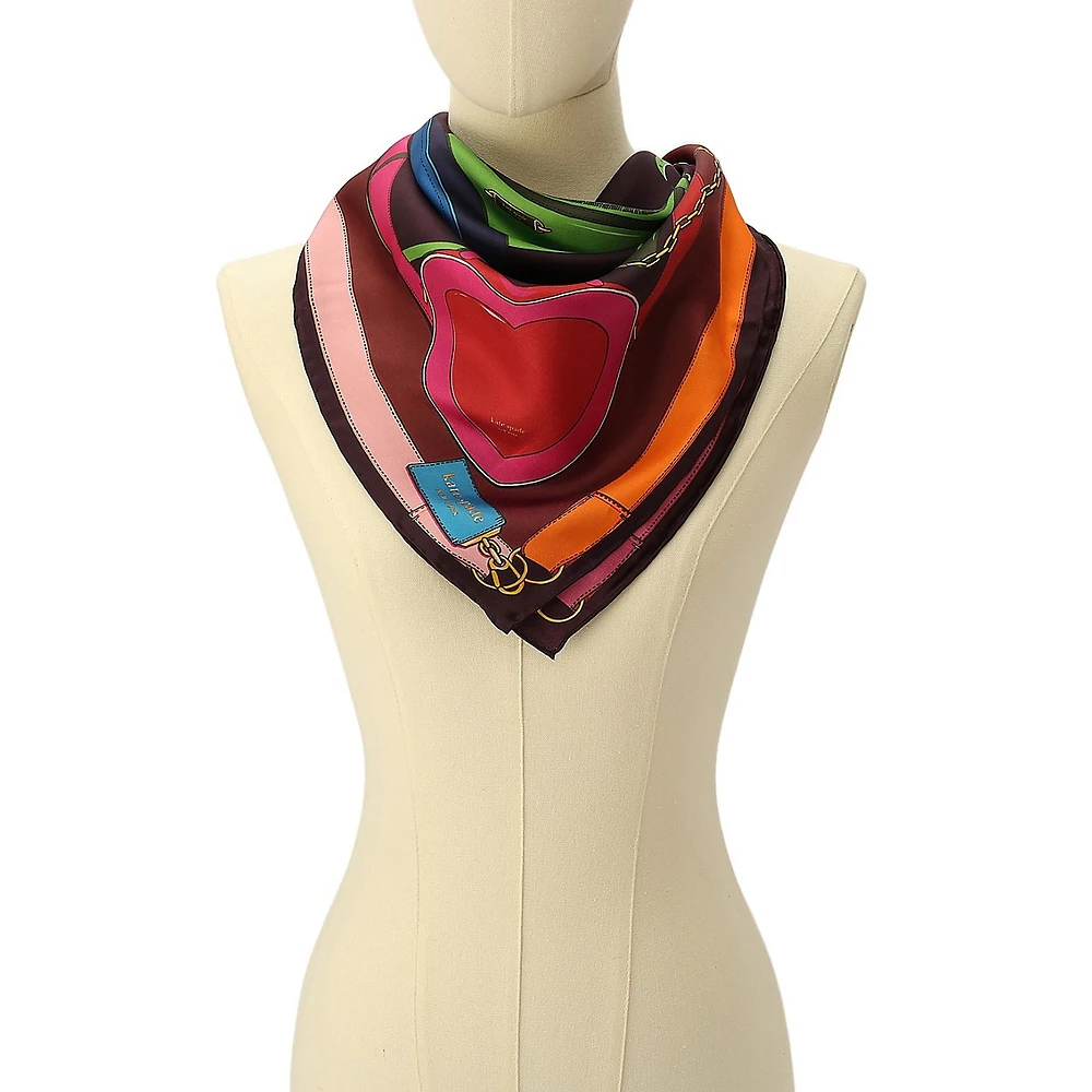 Bag-Print Silk Square Scarf