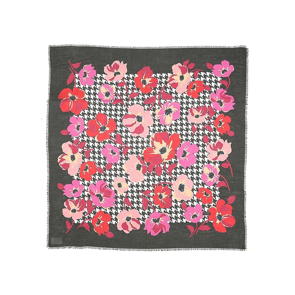 Houndstooth Poppies-Print Square Scarf